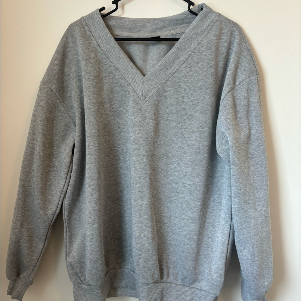 SHEIN Gray V-Neck Sweatshirt